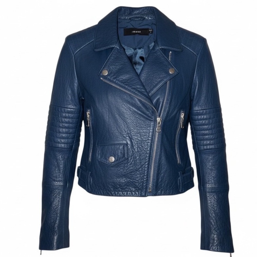 J Brand‎ Aiah Navy Lamb leather Moto Jacket Mint! Sz S